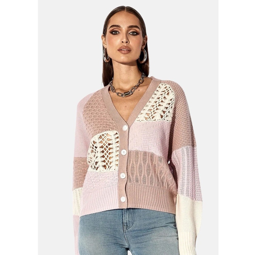 RtA Patchwork Cardi Desert Rose Multi Knit Button Cardigan WH24S132-K1639DTRSM-M